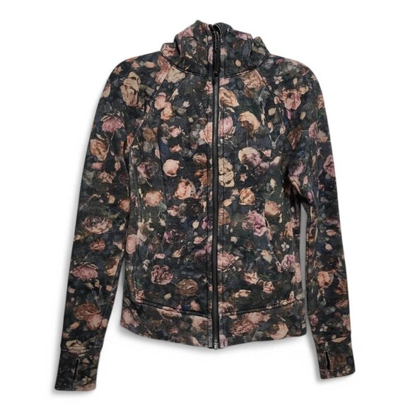 Lululemon Scuba Hoodie Floral Fleece Jacket Black Pink - Picture 3 of 15